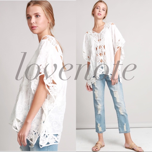 POL Cotton Embroidered poncho crochet Blouse Top - Picture 6 of 7